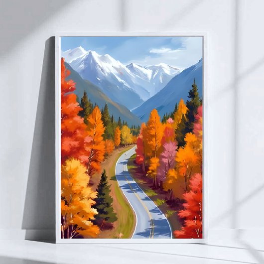 Herfstweg | Waterverf Natuur Herfstblad Poster