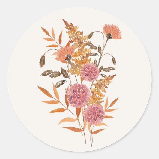 Herfstweide Botanische Trouwsticker Ronde Sticker (Voorkant)