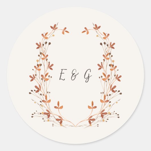 Herfstweide Krans Monogram Huwelijkssticker Ronde Sticker (Voorkant)