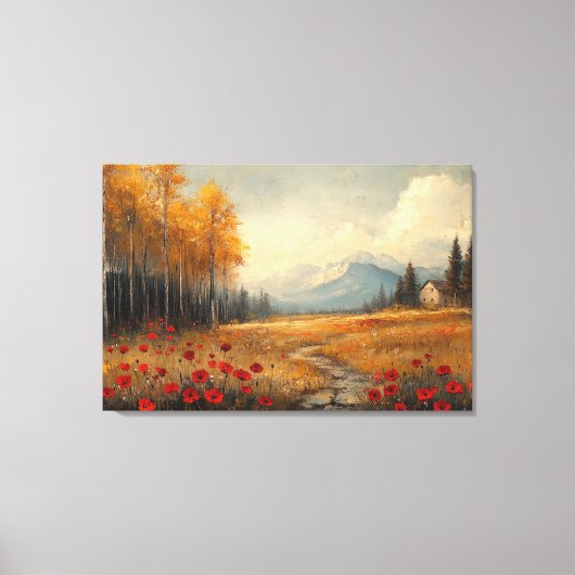 herfstweide schilderij klaprozen canvas afdruk (Voorkant)