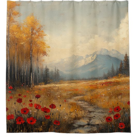  herfstweide schilderij klaprozen douchegordijn (Voorkant)