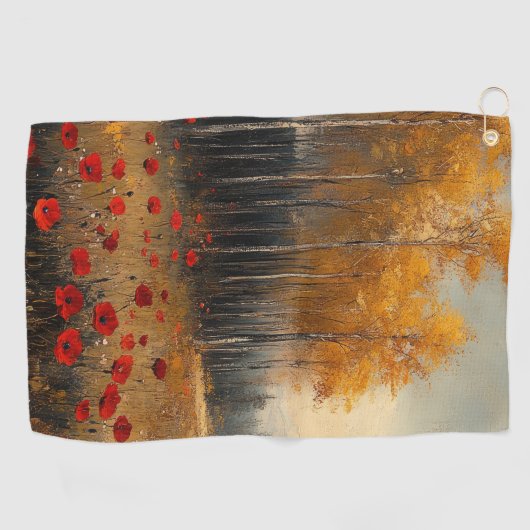  herfstweide schilderij klaprozen golfhanddoek (Horizontaal)