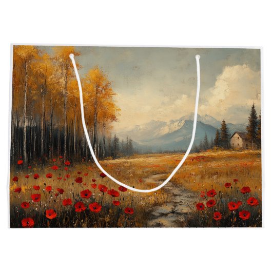  herfstweide schilderij klaprozen groot cadeauzakje (Achterkant)