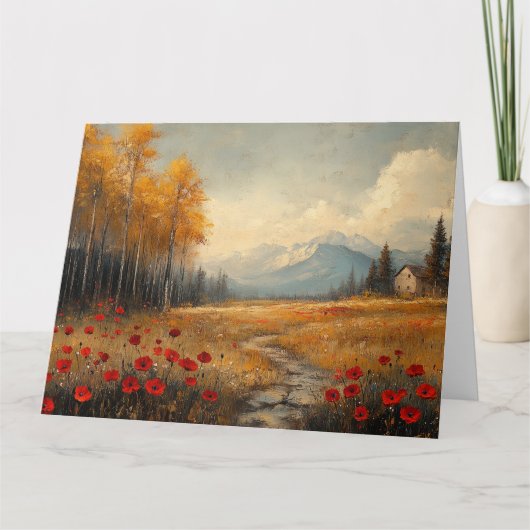  herfstweide schilderij klaprozen kaart (Voorkant)