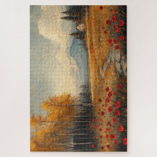  herfstweide schilderij klaprozen legpuzzel (Verticaal)