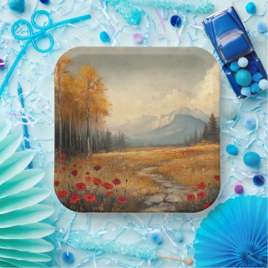  herfstweide schilderij klaprozen papieren bordje (Feest)