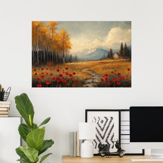  herfstweide schilderij klaprozen poster (Thuiskantoor)