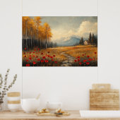  herfstweide schilderij klaprozen poster (Keuken)