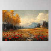 herfstweide schilderij klaprozen poster (Voorkant)