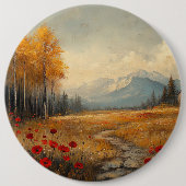  herfstweide schilderij klaprozen ronde button 6,0 cm (Voorkant)