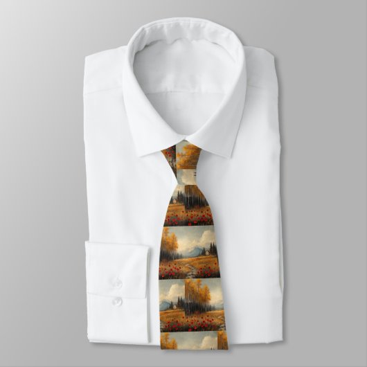 herfstweide schilderij klaprozen stropdas (Gebonden)