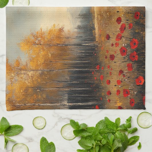  herfstweide schilderij klaprozen theedoek (Gevouwen)