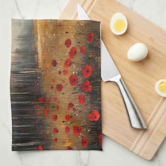  herfstweide schilderij klaprozen theedoek (Quarter Fold)