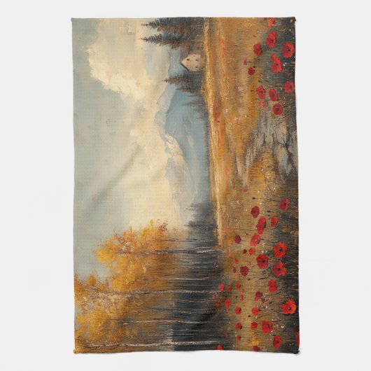  herfstweide schilderij klaprozen theedoek (Verticaal)