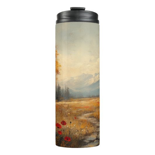  herfstweide schilderij klaprozen thermosbeker (Voorkant)