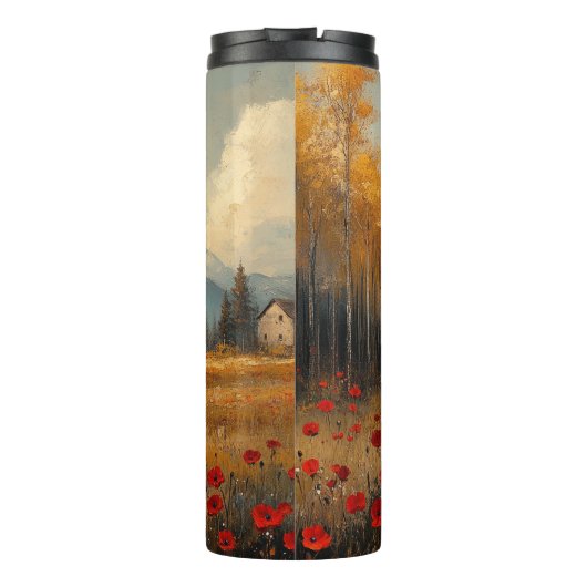  herfstweide schilderij klaprozen thermosbeker (Achterkant)