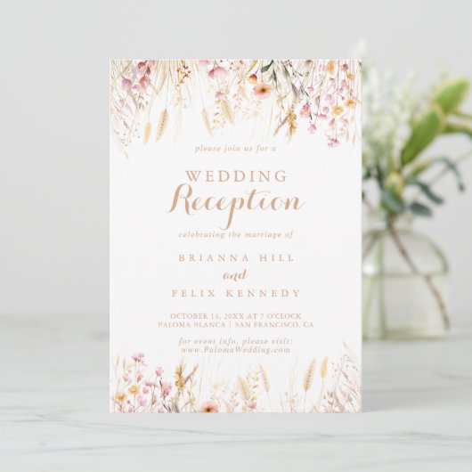 Herfstweide Wilde Bloemen Bruiloftsreceptie Kaart (Staand voorkant)