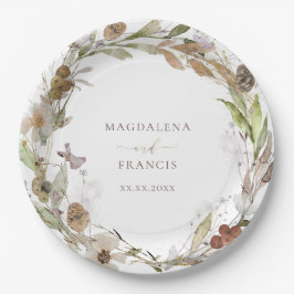 herfstweidebloemen met bruiloft papieren bordje