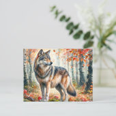 Herfstwolf met appels in Herfst Briefkaart (Staand voorkant)