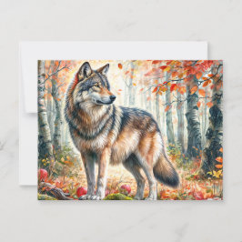 Herfstwolf met appels in Herfst Briefkaart