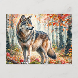 Herfstwolf met appels in Herfst Briefkaart