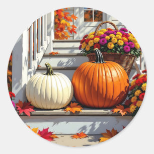 Herfstzegeningen   Moeders, pompoenen en valblader Ronde Sticker