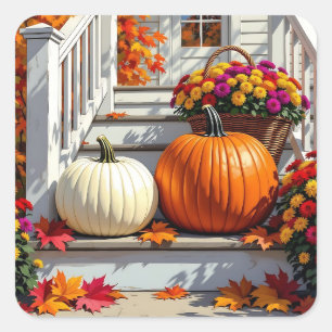 Herfstzegeningen Moeders, pompoenen en valblader Vierkante Sticker