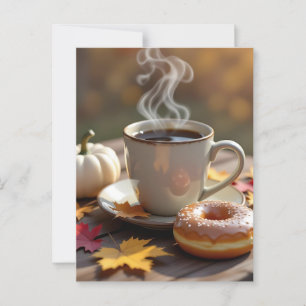 Herfstzegeningen, warme koffie en een donut briefkaart