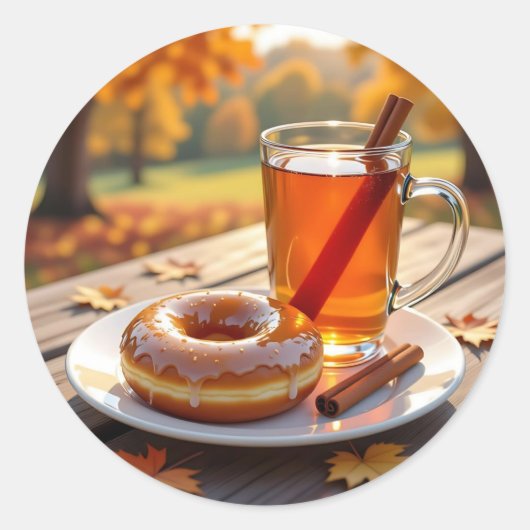 Herfstzegens | Cider en Donut Ronde Sticker (Voorkant)