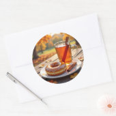Herfstzegens | Cider en Donut Ronde Sticker (Envelop)