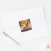 Herfstzegens | Cider en Donut Vierkante Sticker (Envelop)