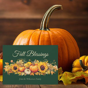 Herfstzegens Pompoenen Aangepast Groen Thanksgivin Feestdagenkaart