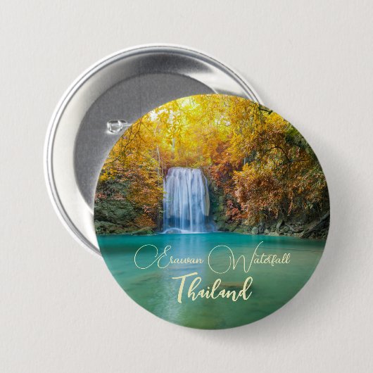 Herfstzicht op Erawan-waterval Thailand          Ronde Button 7,6 Cm (Voorkant /achterkant)