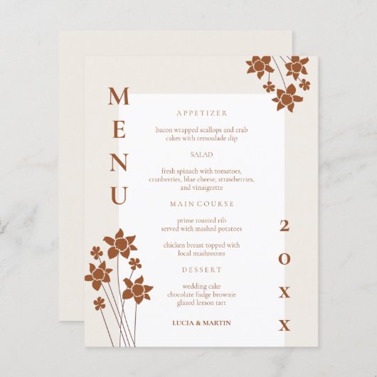 Herfstzijde Bloemenbruiloft Diner Menu Kaart (Voorkant / Achterkant)