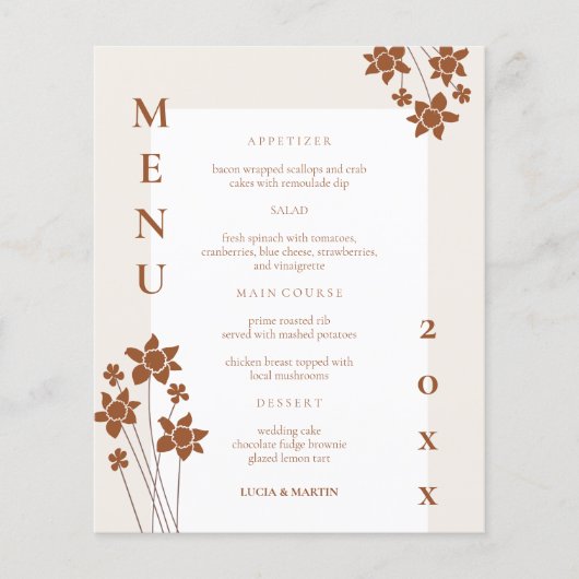 Herfstzijde Bloemenbruiloft Diner Menu Kaart (Voorkant)
