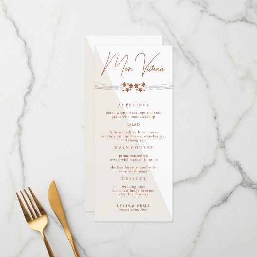 Herfstzijde Bloemenbruiloft Diner Menu Kaart (Voorkant / Achterkant in situ)