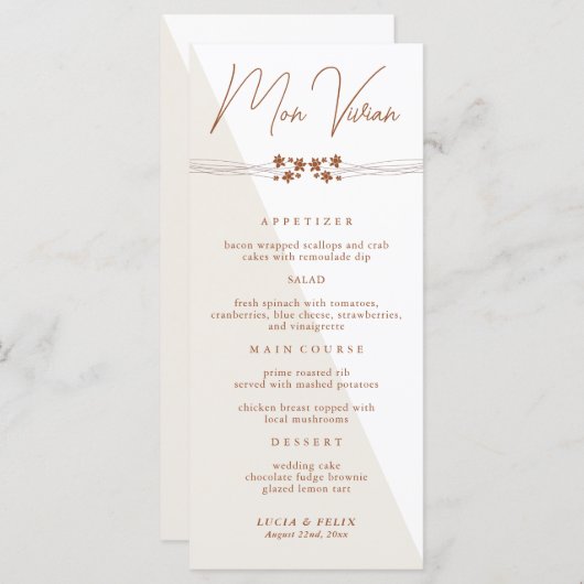 Herfstzijde Bloemenbruiloft Diner Menu Kaart (Voorkant / Achterkant)