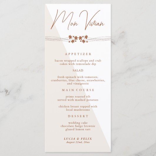 Herfstzijde Bloemenbruiloft Diner Menu Kaart (Voorkant)