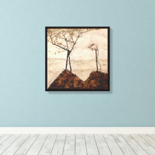 Herfstzon en bomen door Egon Schiele, Vintage Kuns Canvas Afdruk