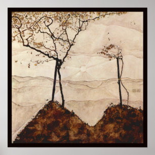 Herfstzon en bomen door Egon Schiele, Vintage Kuns Poster
