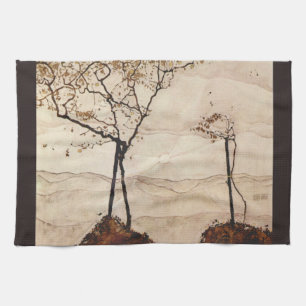 Herfstzon en bomen door Egon Schiele, Vintage Kuns Theedoek
