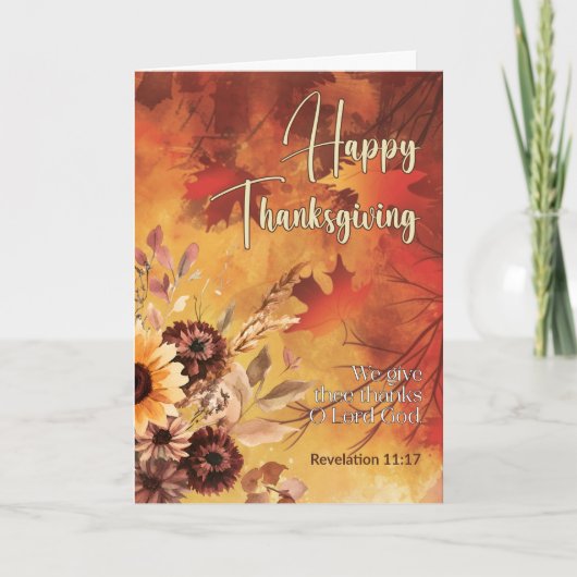 Herfstzon Openbaring 11:17 Gelukkige Thanksgiving Kaart (Voorkant)