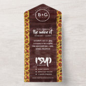 Herfstzonnebloemen op hek bruiloft in landelijke s all in one uitnodiging (Binnen)