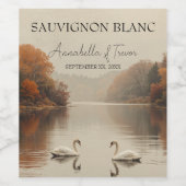 Herfstzwanen Romantisch meer in de herfstbruiloft Wijn Etiket (Enkel label)