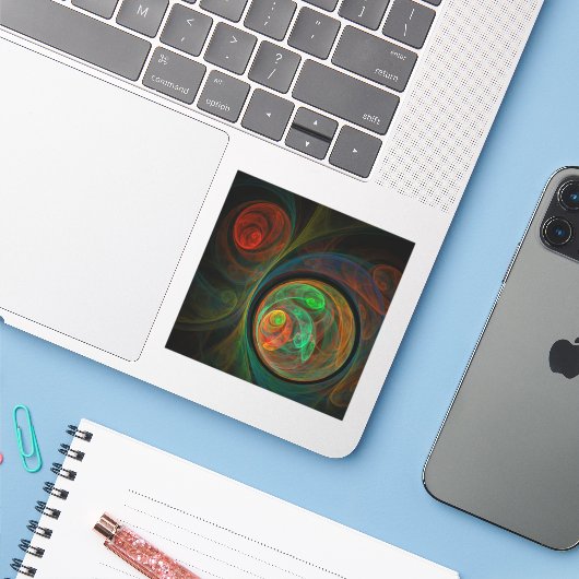 Hergeboorde groene Abstracte kunst Sticker (Laptop met iPhone)