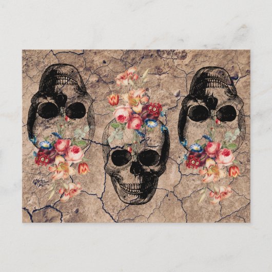 Hergeboorte - Skulls Blossomt uit stof Briefkaart (Voorkant)