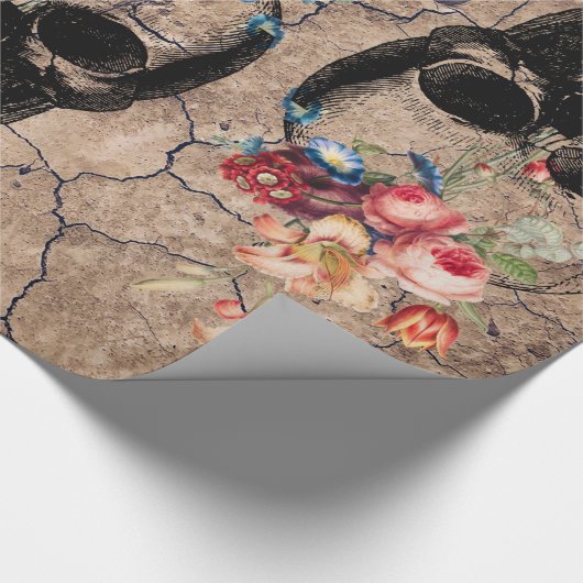 Hergeboorte - Skulls Blossomt uit stof Cadeaupapier (Hoek)
