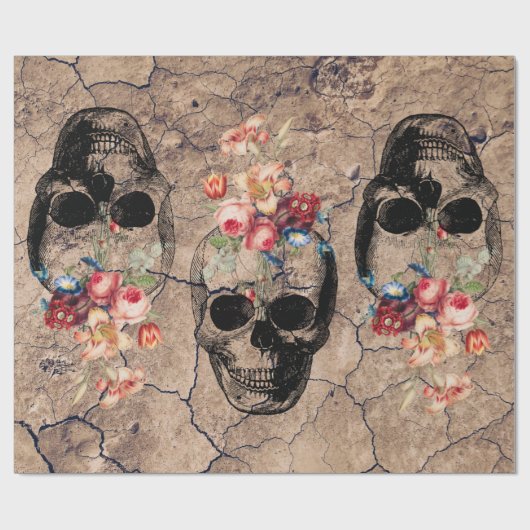 Hergeboorte - Skulls Blossomt uit stof Cadeaupapier (Vlak)