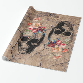 Hergeboorte - Skulls Blossomt uit stof Cadeaupapier