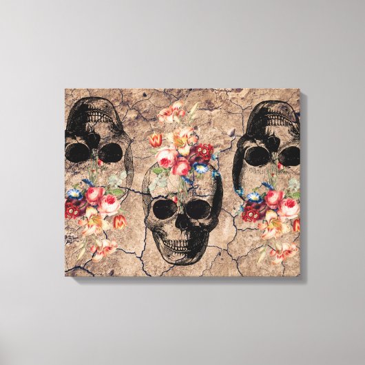 Hergeboorte - Skulls Blossomt uit stof Canvas Afdruk (Voorkant)